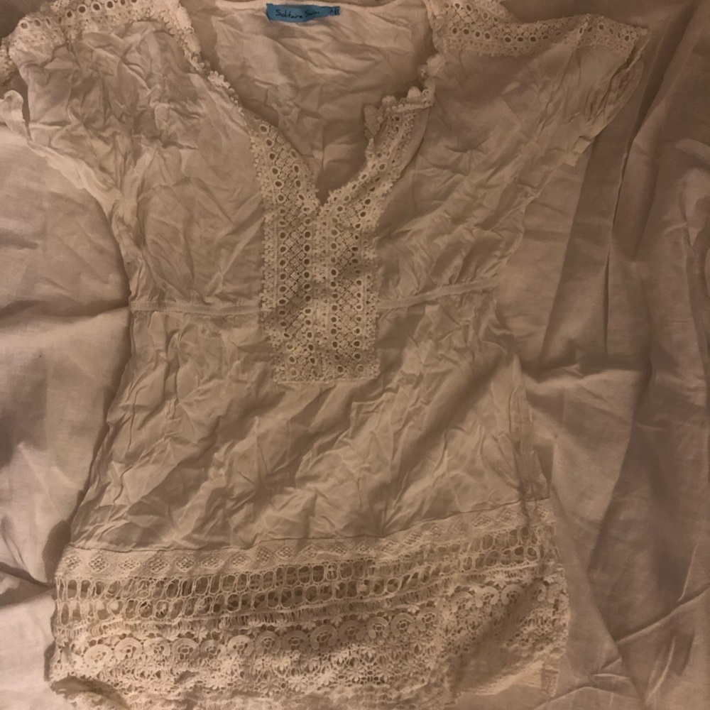 White lace swim coverup